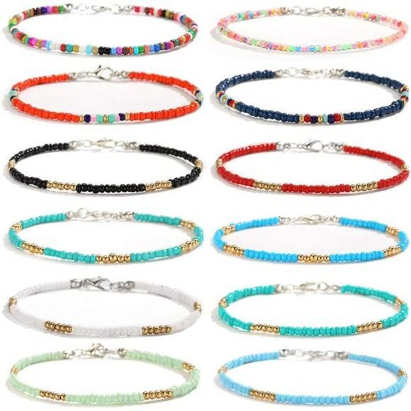 XIJIN 8Pcs Handmade Beaded Anklets for Women - Picture 1 of 6